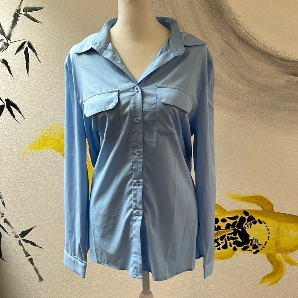 Misslook long sleeve silk like blouse.  Size Medium.  Button down.